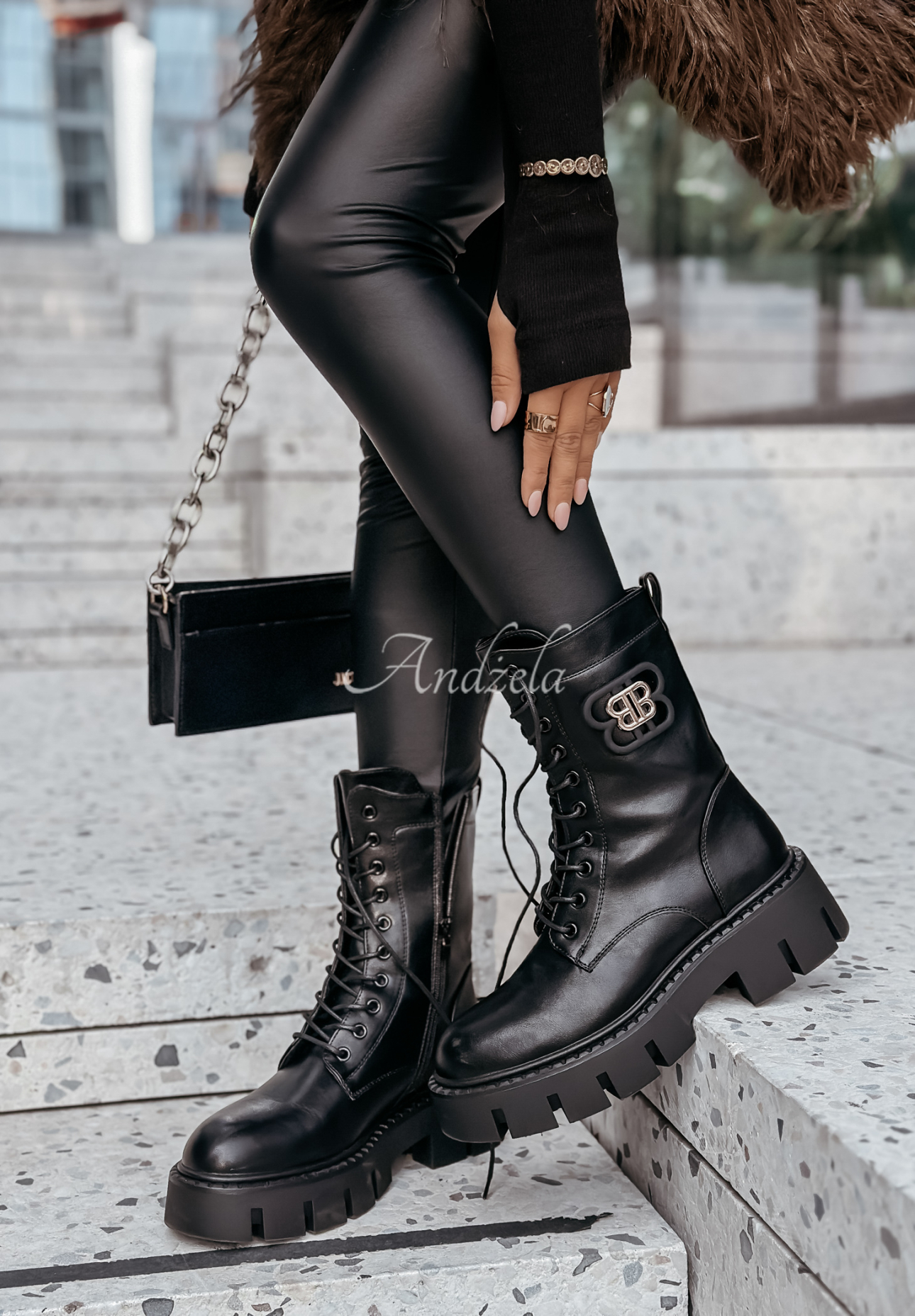 Botine worker din piele cu șireturi The Season