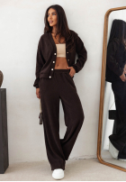 Prążkowany Compleu Pulover i Pantaloni wide leg Simple Escape ciocolatiu