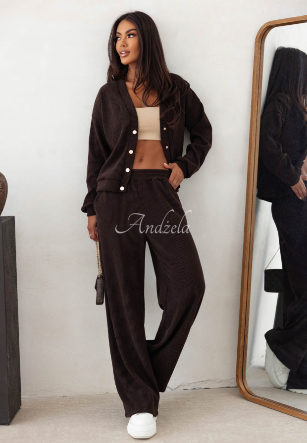 Compleu din catifea reiată din bumbac cu bluză și pantaloni wide leg Simple Escape