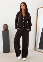Prążkowany Compleu Pulover i Pantaloni wide leg Simple Escape ciocolatiu