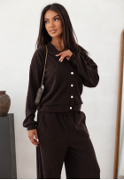 Prążkowany Compleu Pulover i Pantaloni wide leg Simple Escape ciocolatiu