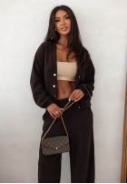 Prążkowany Compleu Pulover i Pantaloni wide leg Simple Escape ciocolatiu
