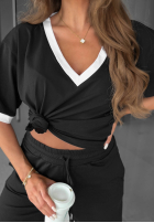 Bawełniany Tricou z dekoltem w serek Perfect Basic bluemarin