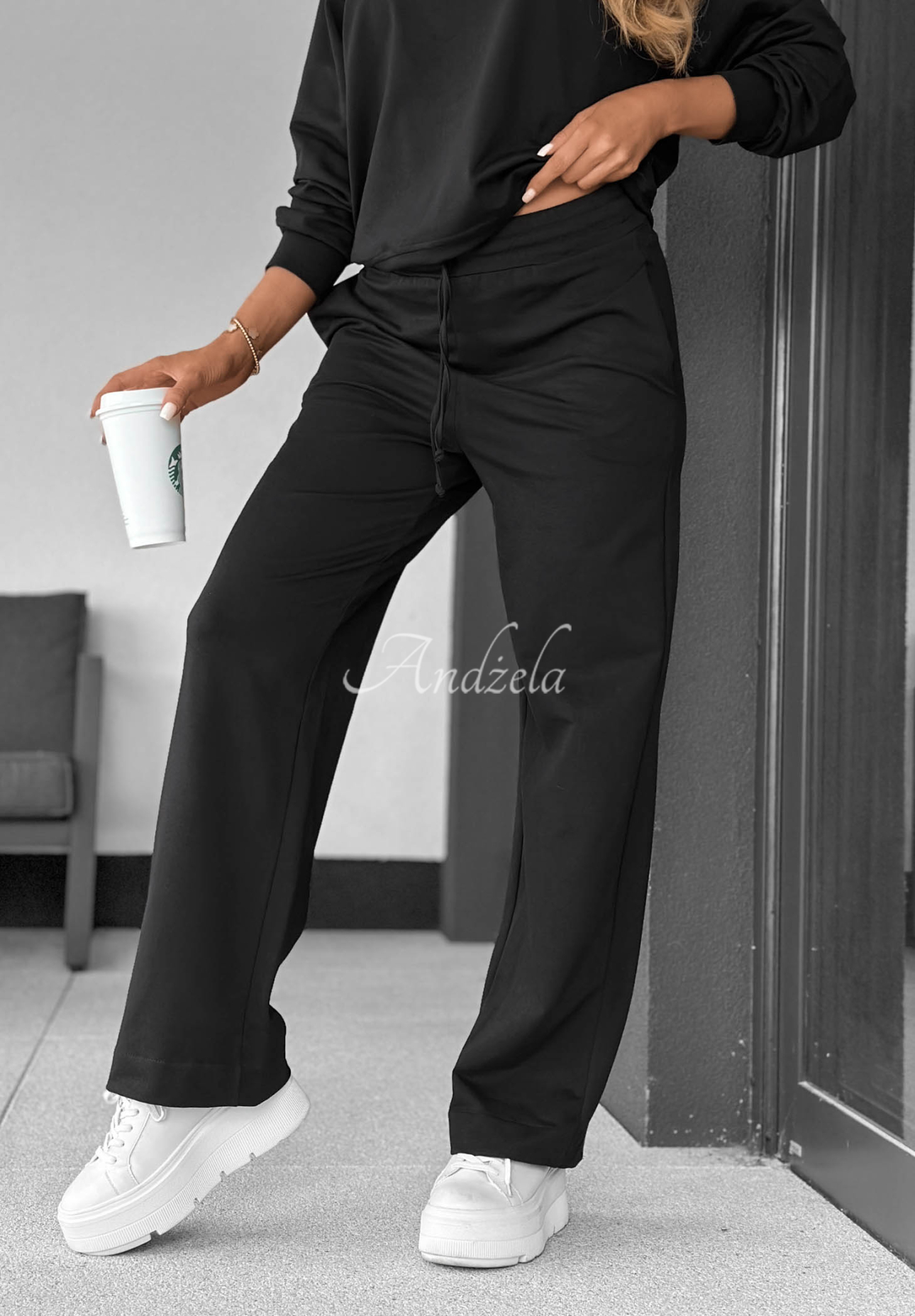 Pantaloni de trening din bumbac wide leg Never Late