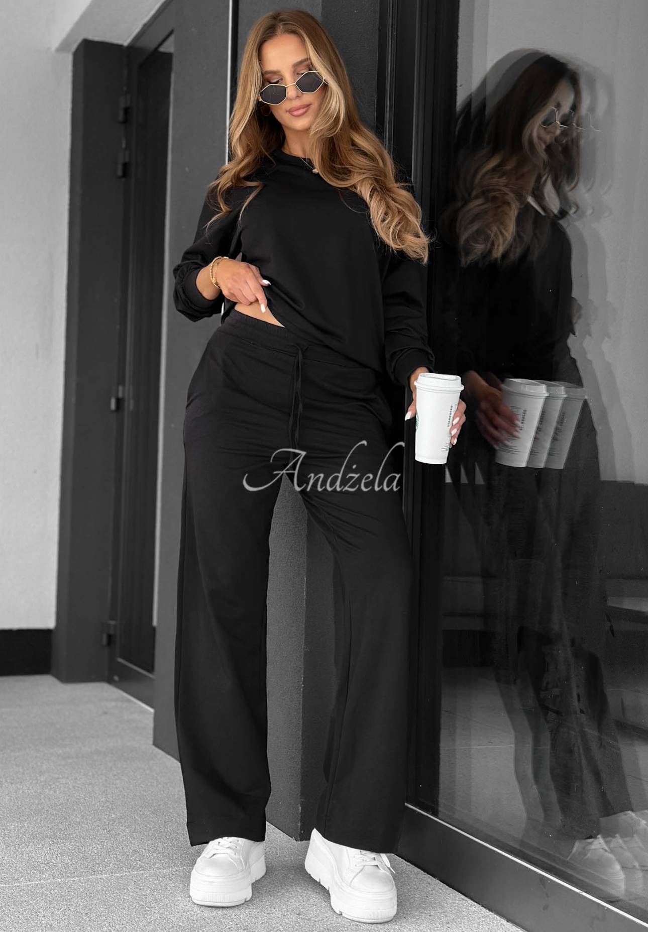 Pantaloni de trening din bumbac wide leg Never Late