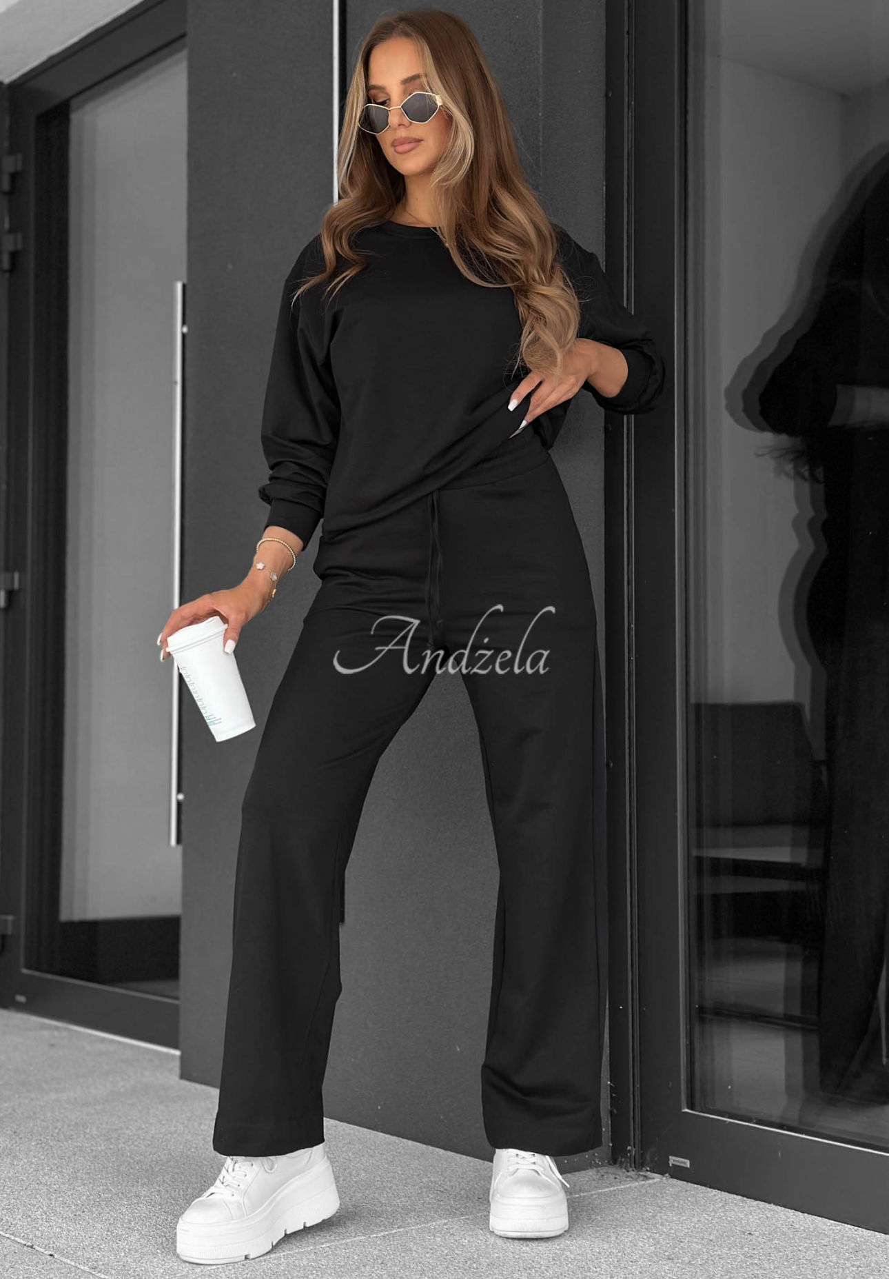 Pantaloni de trening din bumbac wide leg Never Late