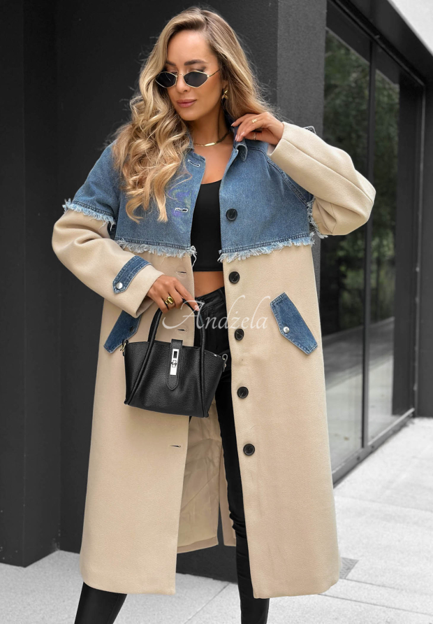 Pardesiu lung cu accente din denim Park Avenue