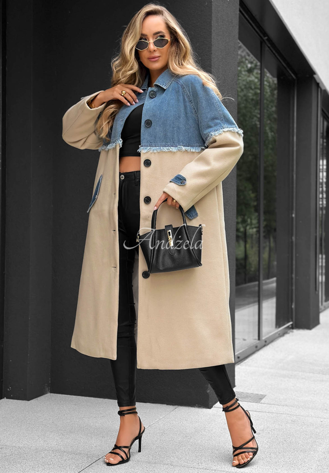 Pardesiu lung cu accente din denim Park Avenue