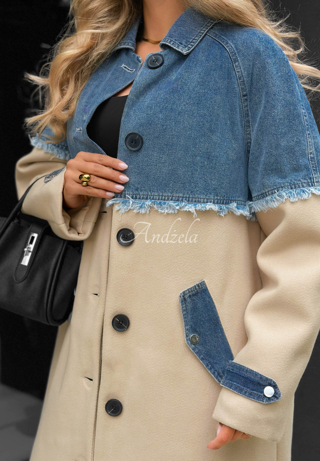 Pardesiu lung cu accente din denim Park Avenue