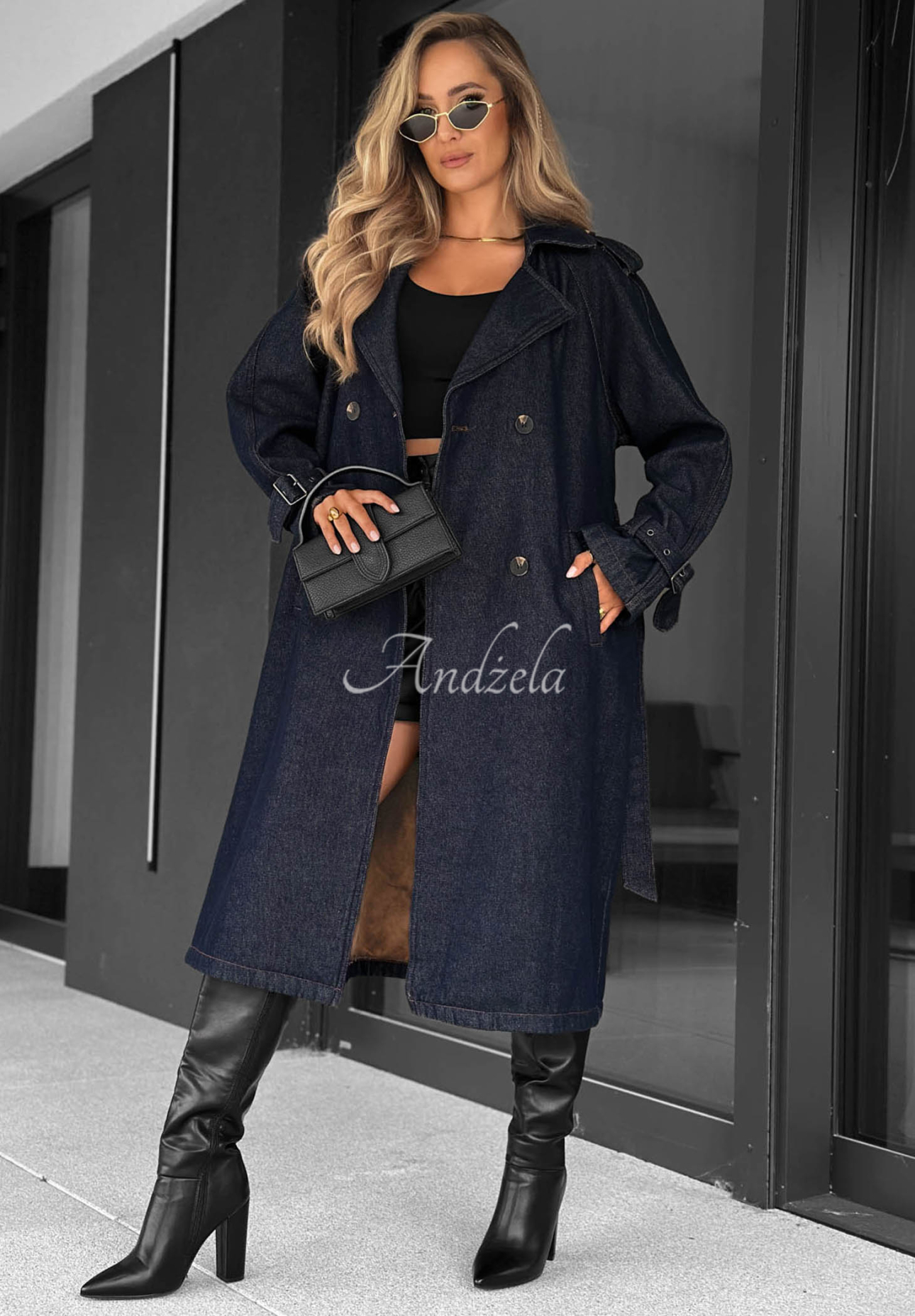 Pardesiu trenci lung din denim cu curea Autumn Outfits