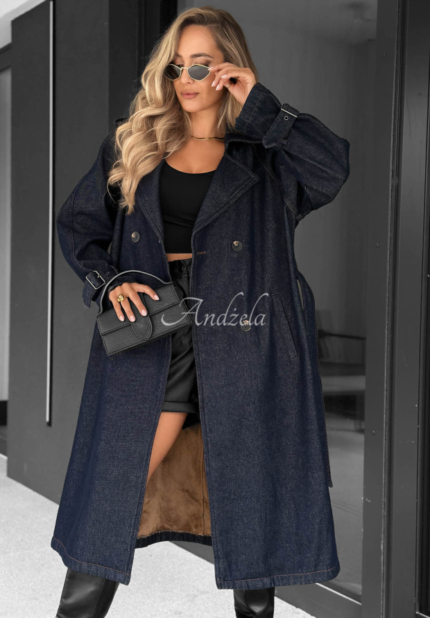 Pardesiu trenci lung din denim cu curea Autumn Outfits