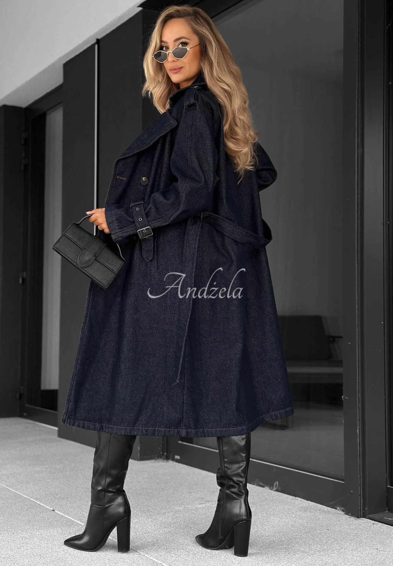 Pardesiu trenci lung din denim cu curea Autumn Outfits