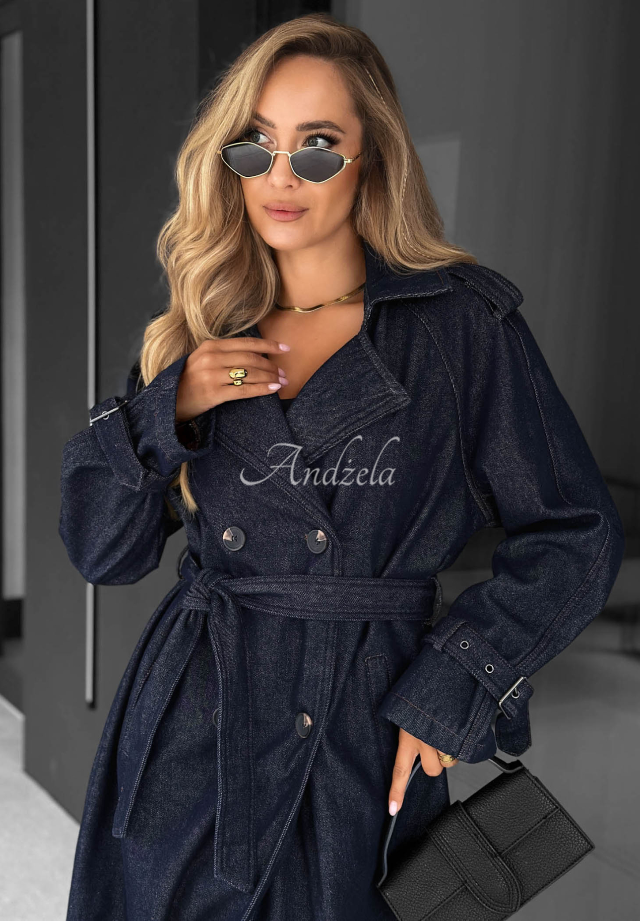 Pardesiu trenci lung din denim cu curea Autumn Outfits