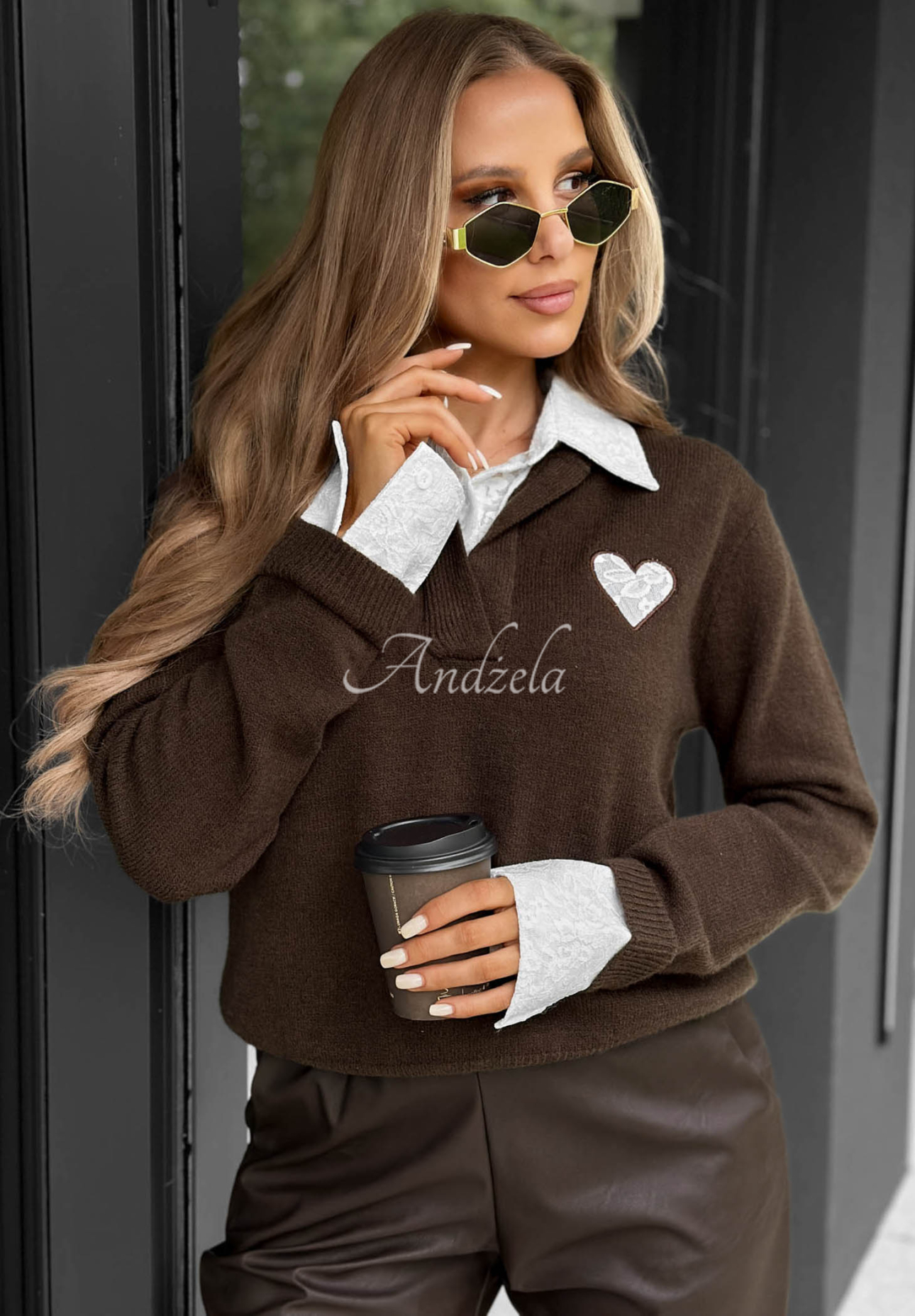 Pulover din vâscoză cu guler din dantelă Cozy Charm