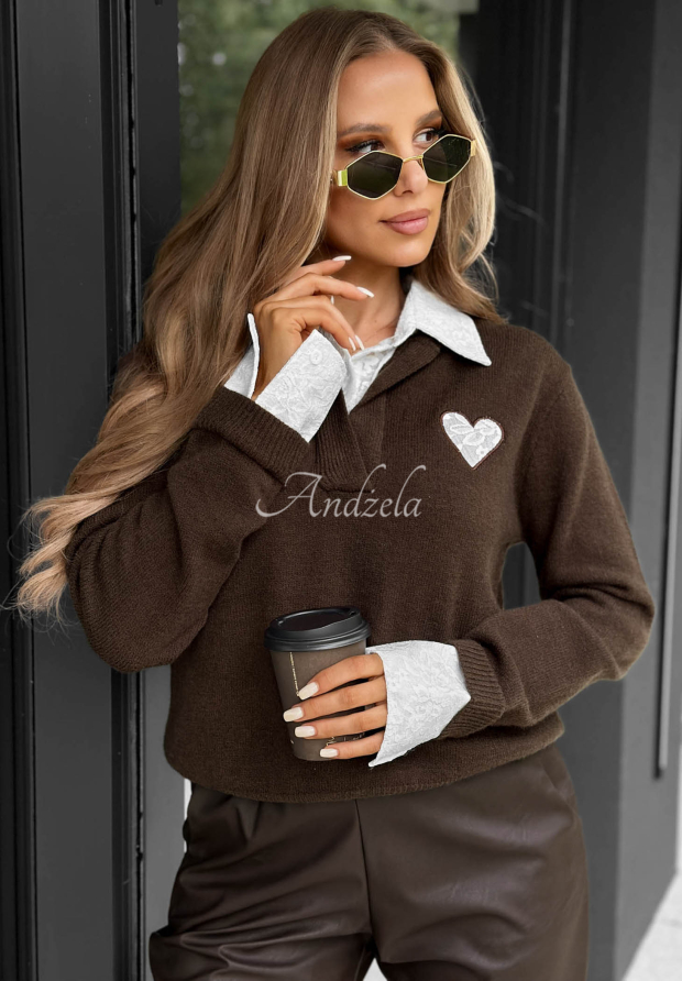 Pulover din v&acirc;scoză cu guler din dantelă Cozy Charm