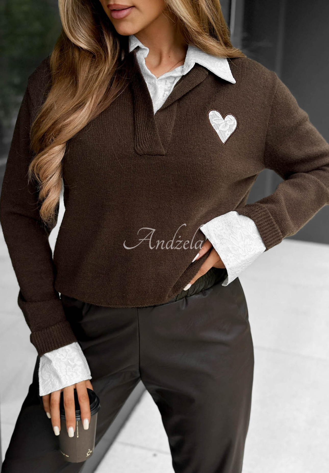 Pulover din vâscoză cu guler din dantelă Cozy Charm