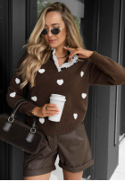 Pulover w serduszka Lovely Touch ciocolatiu