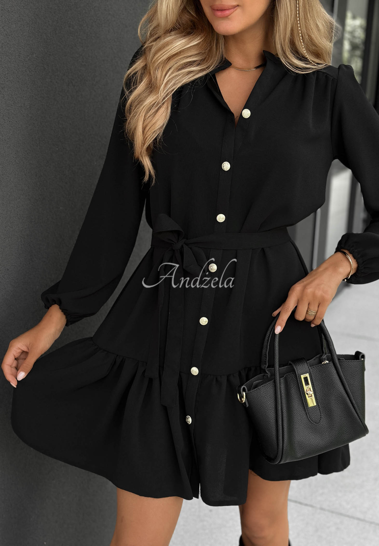 Rochie tip cămașă din vâscoză cu volănaș Call My Name