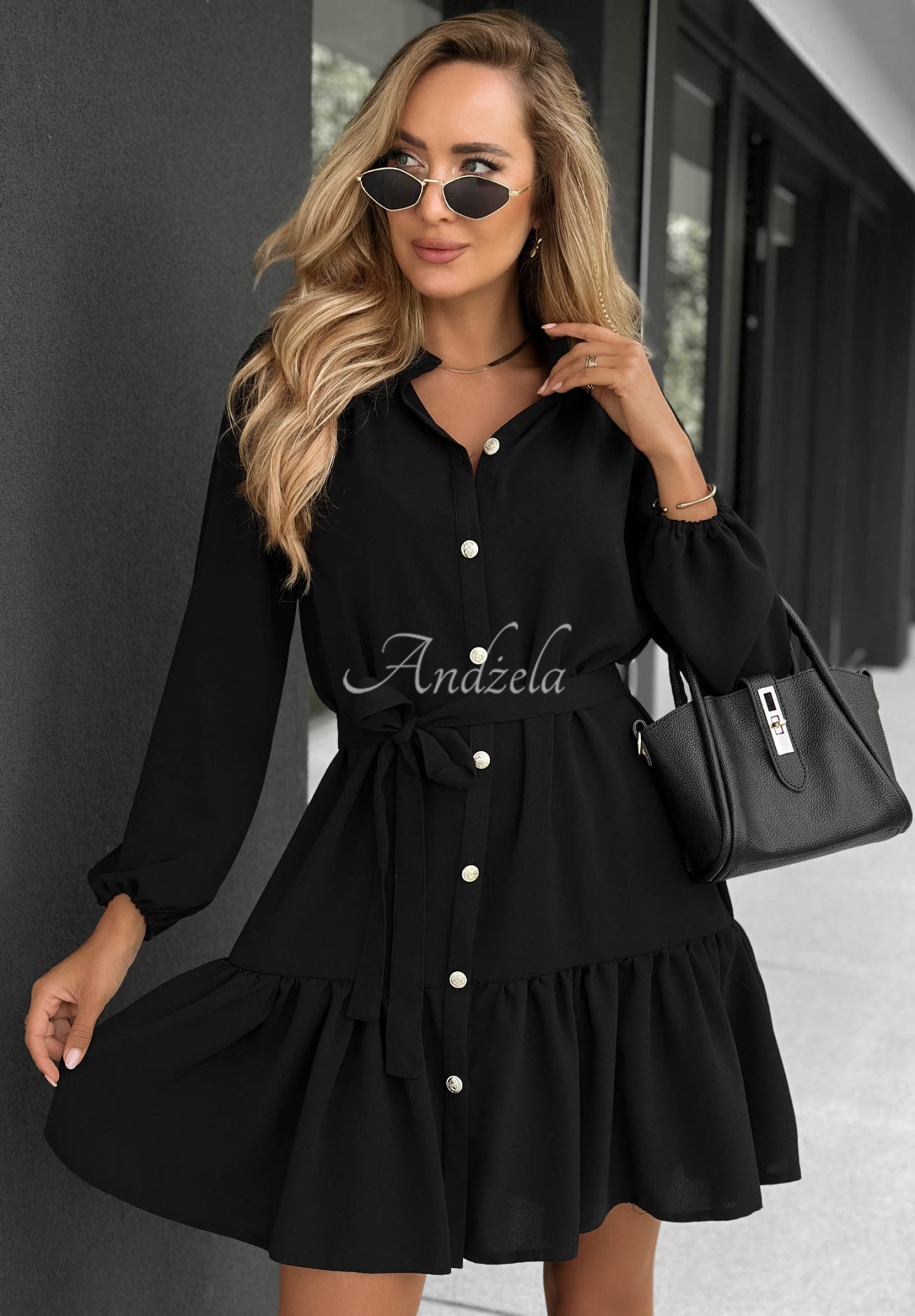 Rochie tip cămașă din vâscoză cu volănaș Call My Name