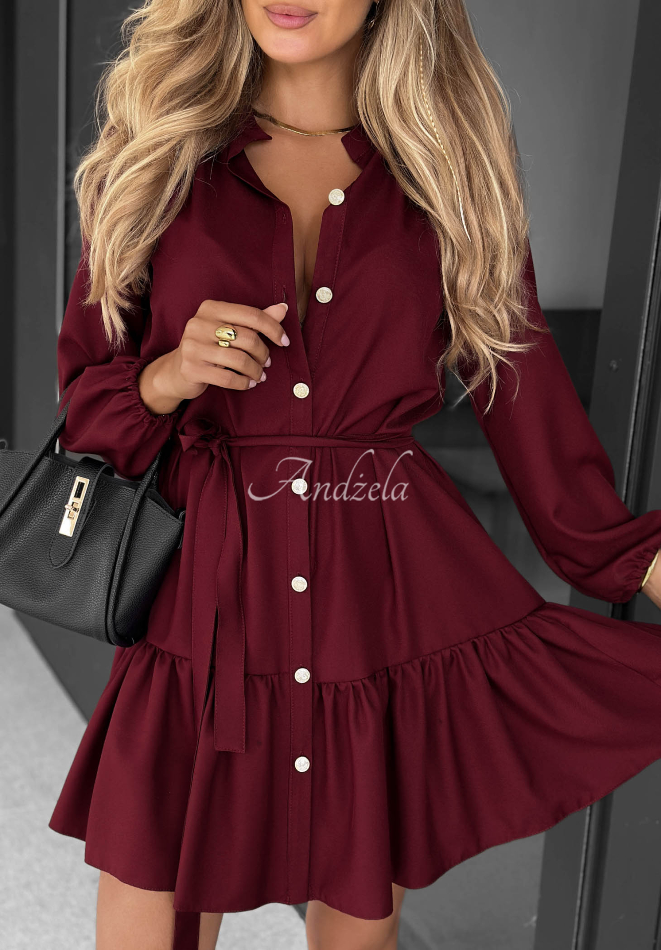 Rochie tip cămașă din vâscoză cu volănaș Call My Name