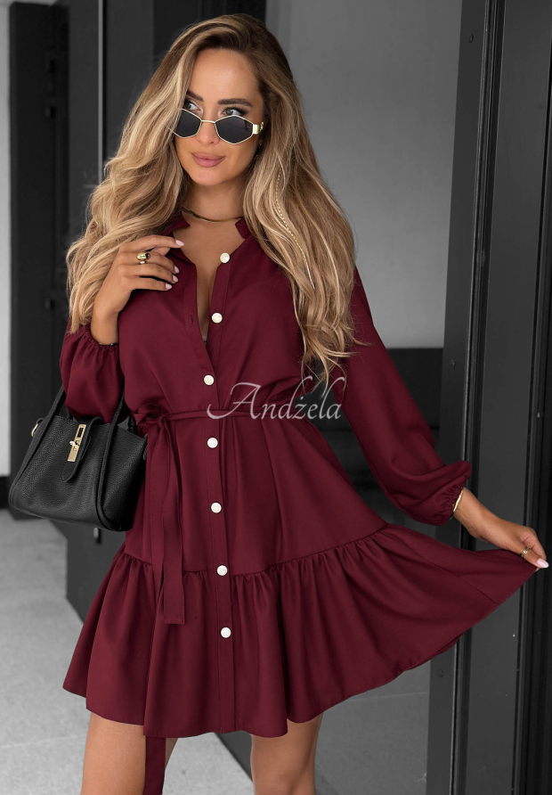 Rochie tip cămașă din v&acirc;scoză cu volănaș Call My Name