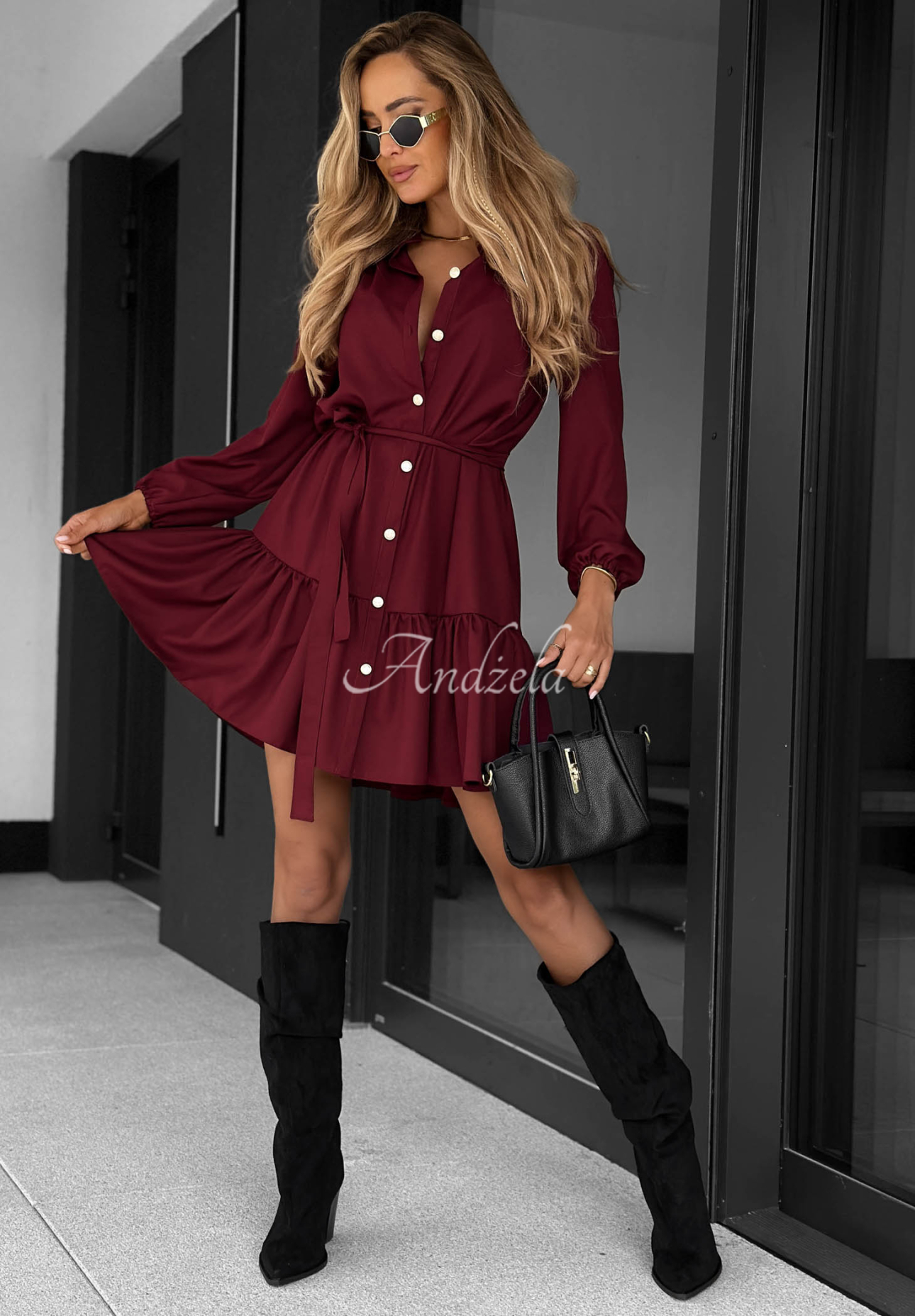 Rochie tip cămașă din vâscoză cu volănaș Call My Name