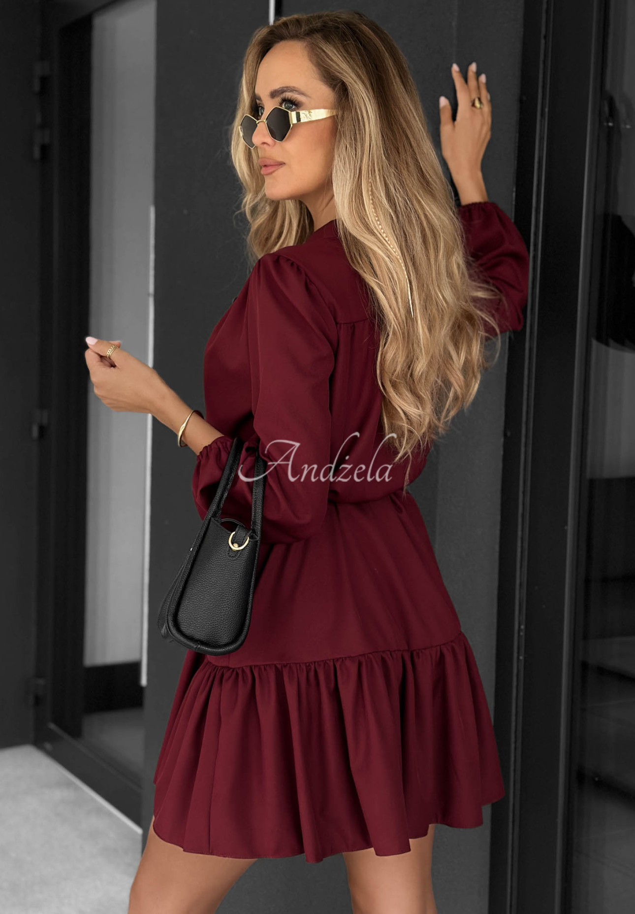 Rochie tip cămașă din vâscoză cu volănaș Call My Name