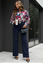 din material textil Pantaloni wide leg z paskiem Classy Mood bej