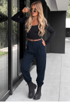 Wiskozowe Pantaloni masełko ze ściągaczami What You Wanted bluemarin