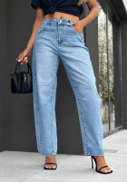 Pantaloni din denim baggy z paskiem Keep Going albastre