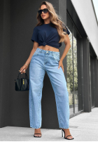 Pantaloni din denim baggy z paskiem Keep Going albastre