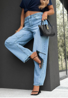 Pantaloni din denim baggy z paskiem Keep Going albastre