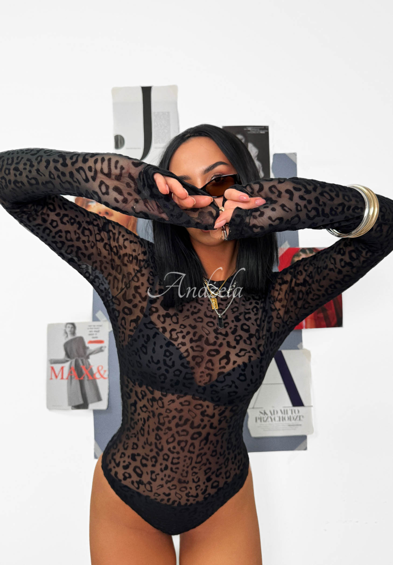 Body din plasă cu imprimeu leopard La Milla Wild Couture