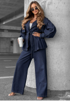 din denim Compleu krótki trencz i Pantaloni wide leg Autumn Edit bluemarin