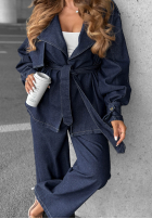 din denim Compleu krótki trencz i Pantaloni wide leg Autumn Edit bluemarin
