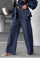 din denim Compleu krótki trencz i Pantaloni wide leg Autumn Edit bluemarin
