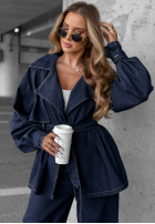 din denim Compleu krótki trencz i Pantaloni wide leg Autumn Edit bluemarin