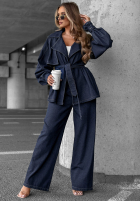 din denim Compleu krótki trencz i Pantaloni wide leg Autumn Edit bluemarin