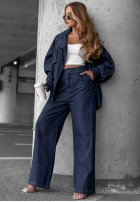 din denim Compleu krótki trencz i Pantaloni wide leg Autumn Edit bluemarin