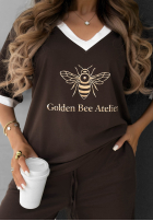 Bawełniany Tricou z nadrukiem Golden Bee Atelier ciocolatiu