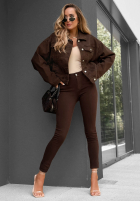 Pantaloni din denim skinny z paskiem Meet Again ciocolatii
