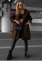 Długi Palton  oversize z kapturem Autumn Coat ciocolatiu