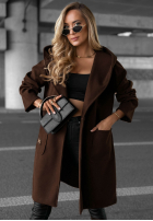 Długi Palton  oversize z kapturem Autumn Coat ciocolatiu