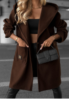 Długi Palton  oversize z kapturem Autumn Coat ciocolatiu