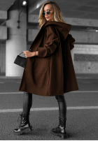 Długi Palton  oversize z kapturem Autumn Coat ciocolatiu