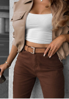 Pantaloni din denim mom fit z paskiem Worth It ciocolatii