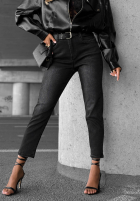 Pantaloni din denim mom fit z paskiem Best Moment gri închis