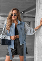 Scurtă din denim Geacă z dzianinowymi rękawami Gloomy Mood niebiesko-Gri