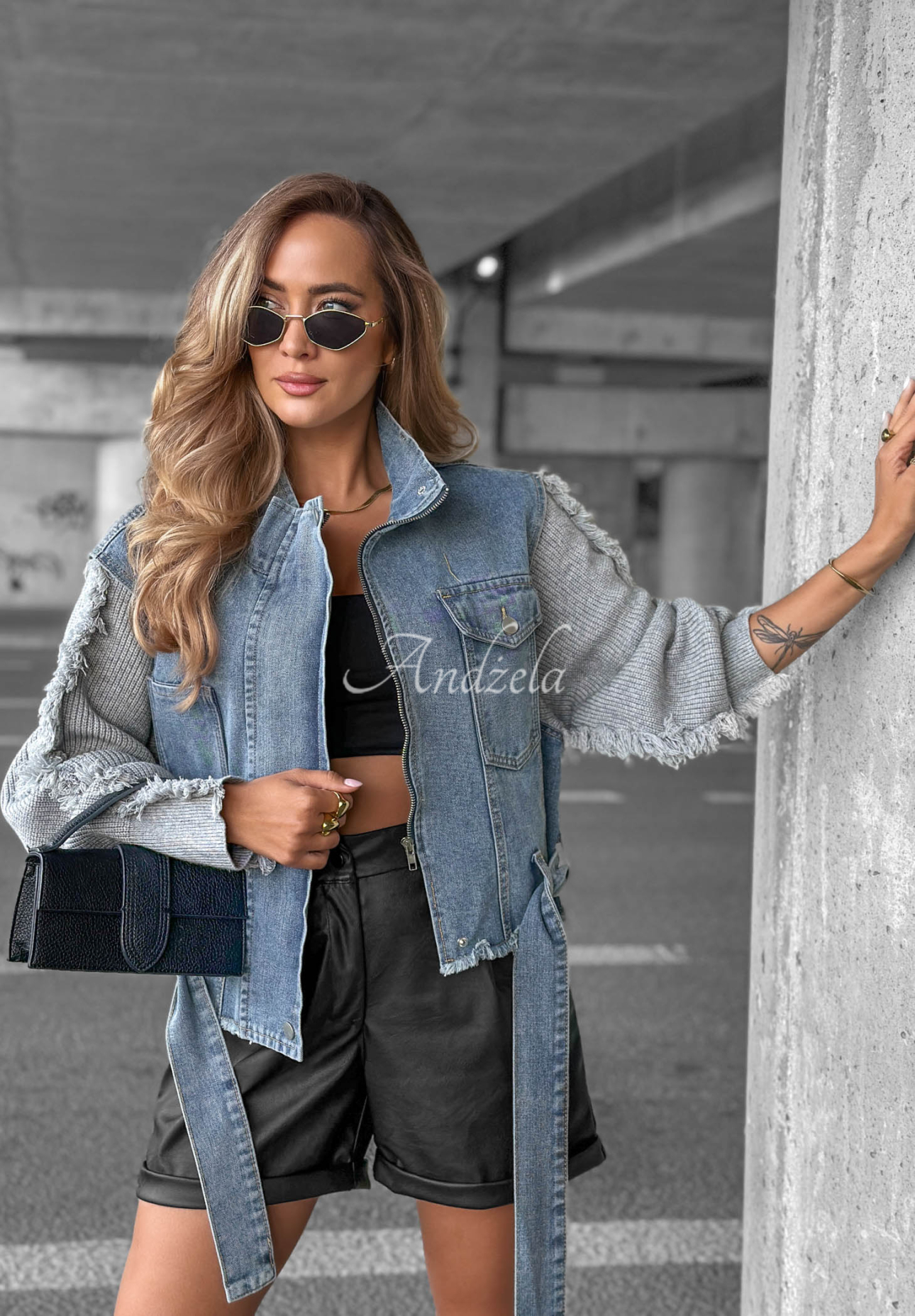 Geacă scurtă din denim cu mâneci tricotate Gloomy Mood