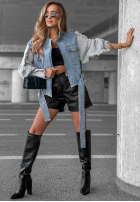 Scurtă din denim Geacă z dzianinowymi rękawami Gloomy Mood niebiesko-Gri